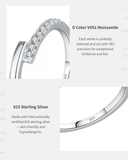 Close-up of Open Band Moissanite Ring Details