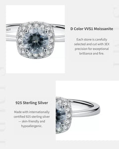 D color VVS1 gray moissanite and 925 silver detail