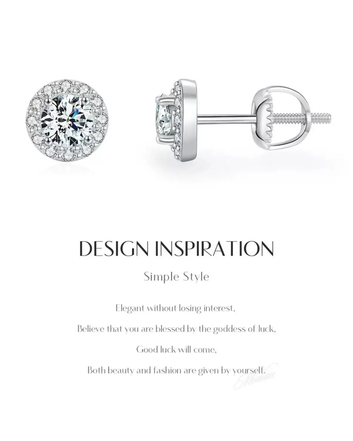 D color VVS1 moissanite halo earring detail