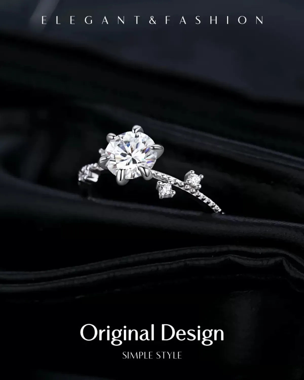Elegant 1ct Moissanite Silver Ring – Close-Up Design
