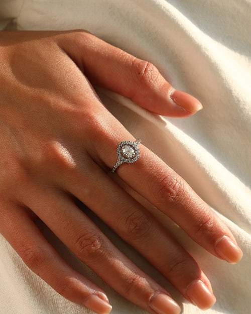 Elegant halo moissanite promise ring for women