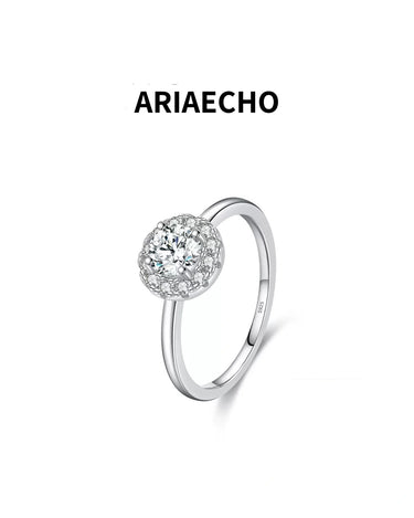 Halo moissanite ring in 925 sterling silver – product front view