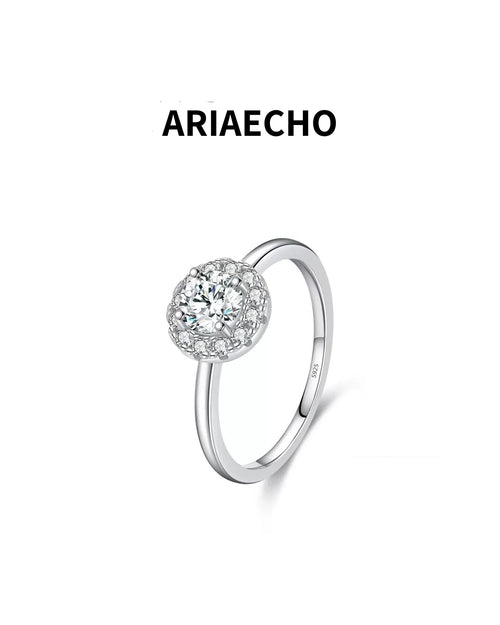 Halo moissanite ring in 925 sterling silver – product front view
