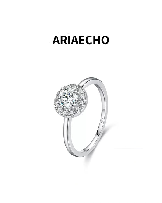 Halo moissanite ring in 925 sterling silver – product front view