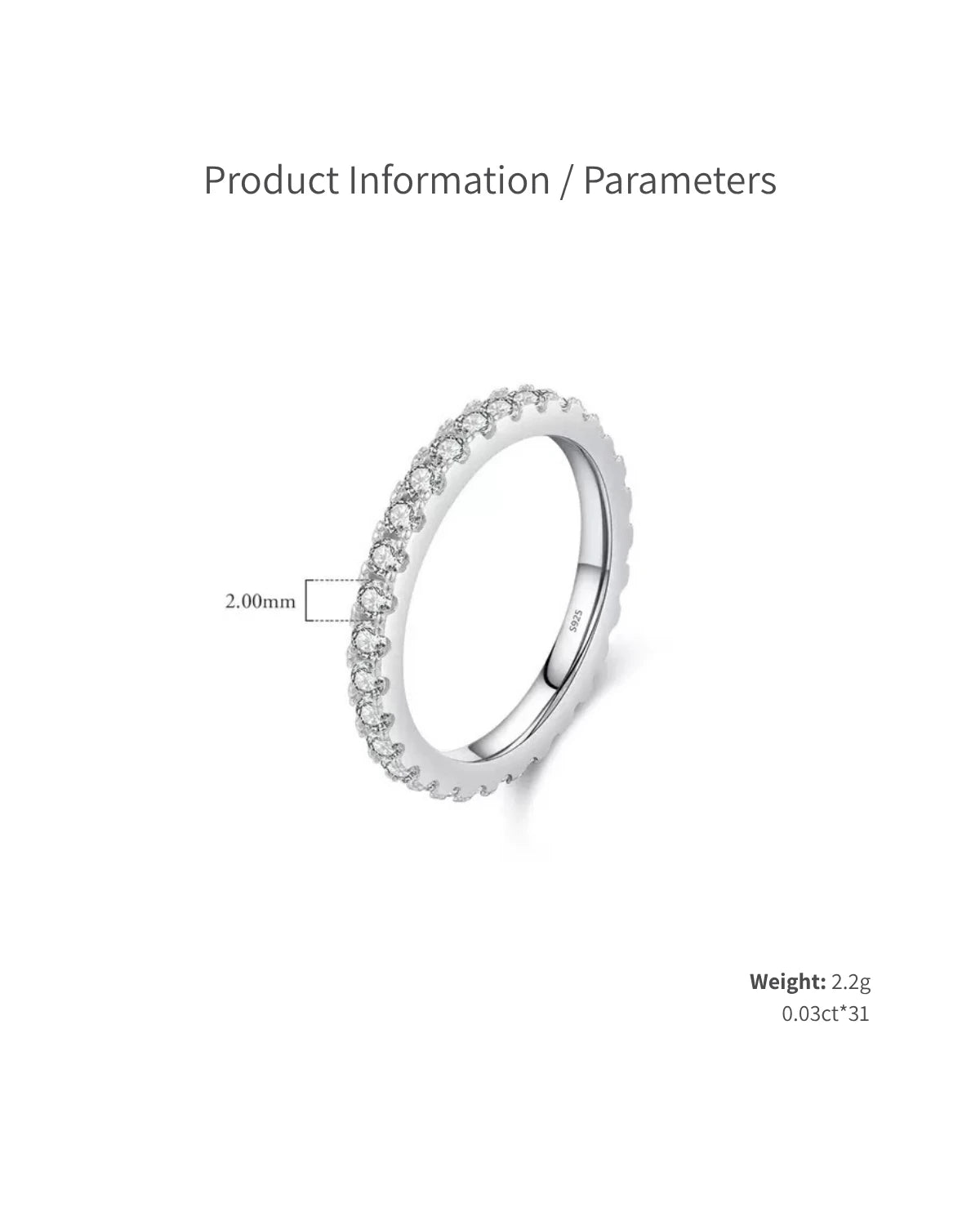 Moissanite ring product parameters 2.0mm band