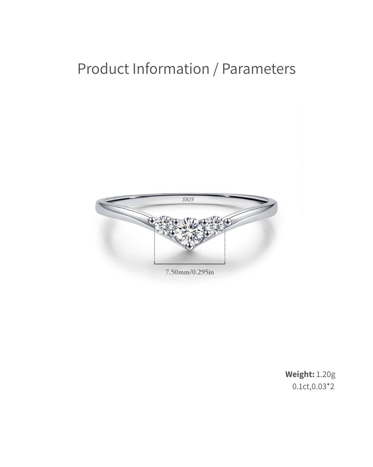 Moissanite ring size and product parameters chart