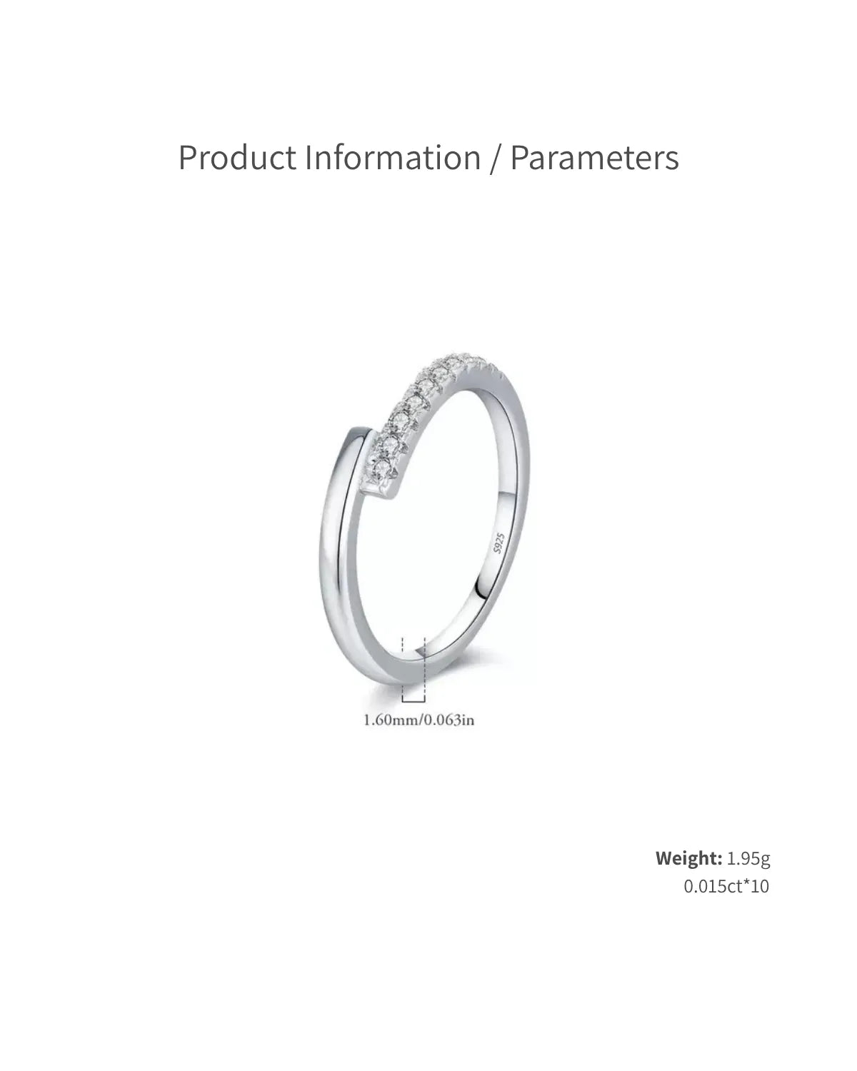 Product Parameters – Open Band Moissanite Ring