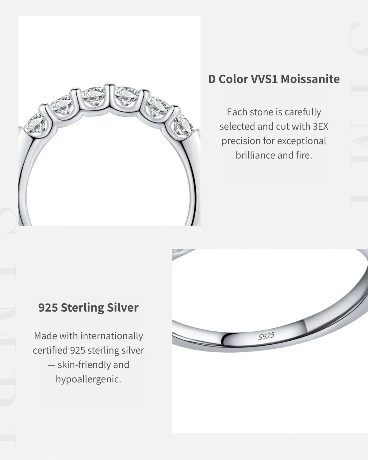 Six-Stone Moissanite Band Ring – D Color VVS1 moissanite detail