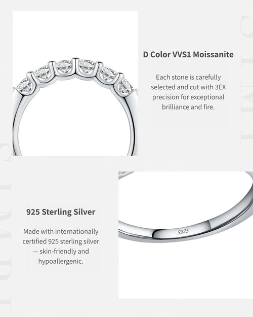Six-Stone Moissanite Band Ring – D Color VVS1 moissanite detail
