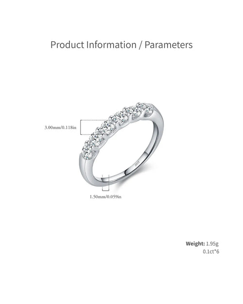 Six-Stone Moissanite Band Ring – stone size and band width diagram
