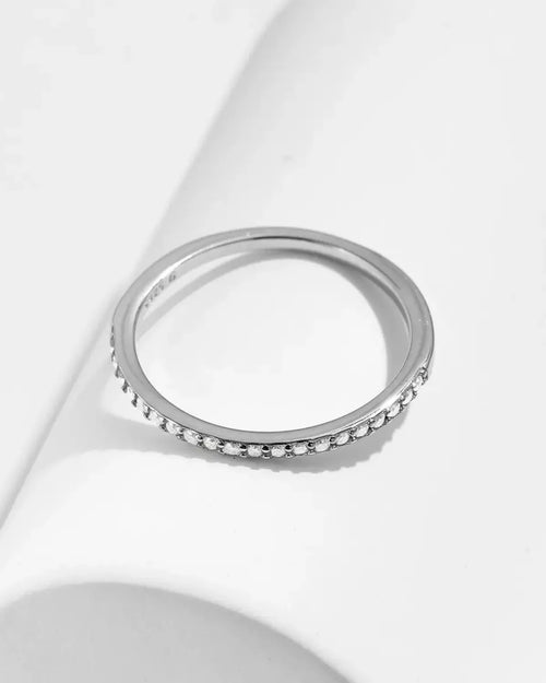 Top view of thin moissanite pavé ring