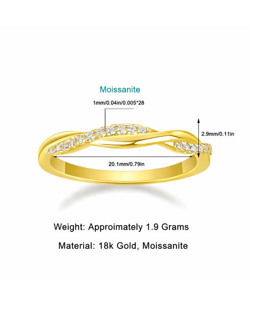 18k gold pavé moissanite twist ring flat lay on soft neutral background