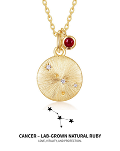 AriaEcho Cancer constellation birthstone necklace in gold-plated sterling silver, front view