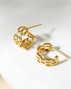 Modern chunky chain link gold hoop earrings side view