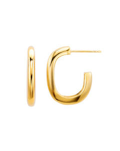 Minimalist 18K gold plated huggie earrings front view small hoop design by AriaEcho
