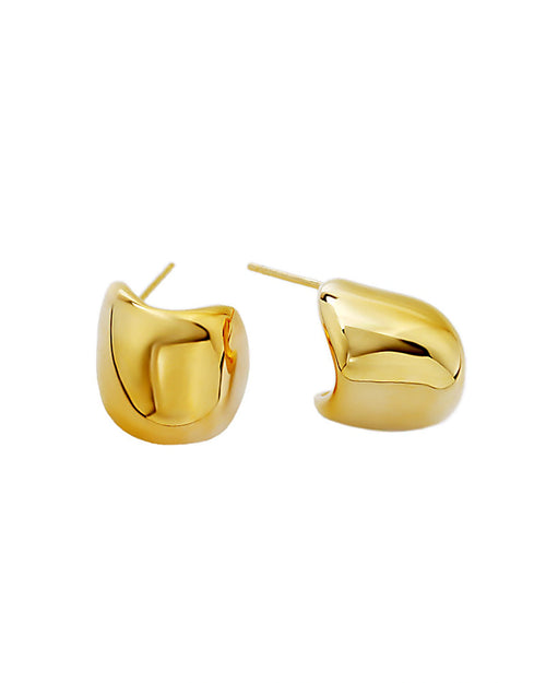 Modern chunky gold stud earrings sculptural high polish front view