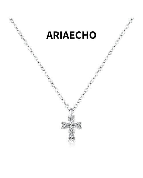 Dainty moissanite cross necklace in 925 sterling silver