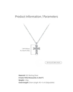 Dainty moissanite cross necklace size and product information