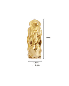 14mm organic texture gold huggie earrings size detail 4.5mm width