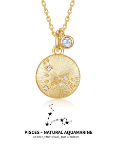 AriaEcho Pisces constellation birthstone necklace in gold-plated silver, front view