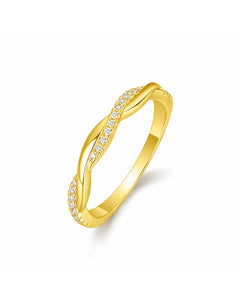 18k gold twisted moissanite ring by AriaEcho, delicate crossover band with pavé stones