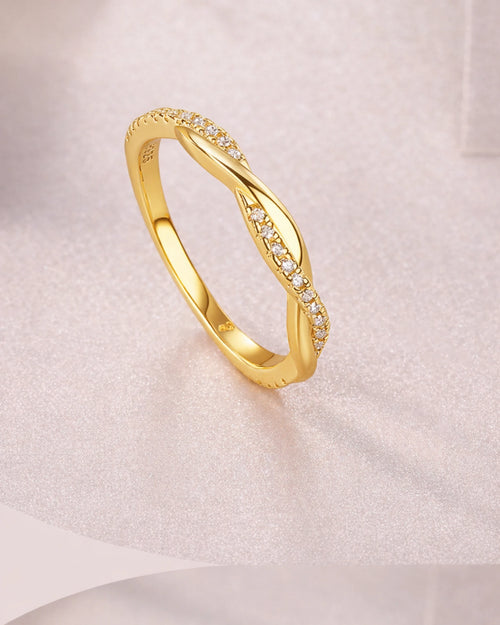 AriaEcho 18k gold crossover moissanite ring, elegant infinity twist design