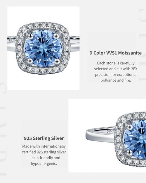 Blue Round Halo Ring Close-up
