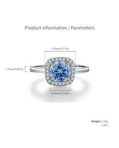 Blue Round Moissanite Halo Ring Size Information