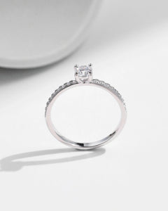 close-up pavé band moissanite ring
