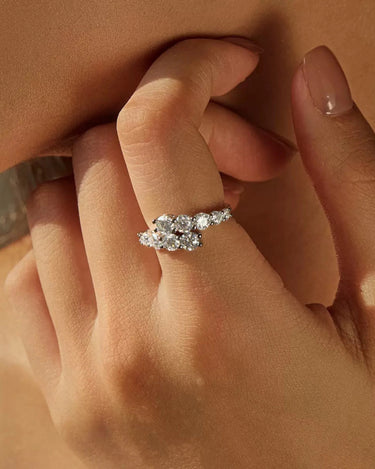 Cluster Moissanite Ring Worn on Hand