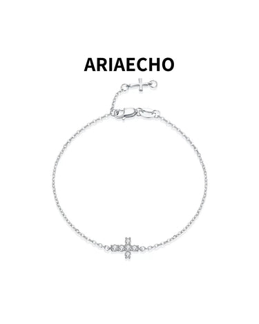 Dainty cross moissanite bracelet in 925 sterling silver by AriaEcho