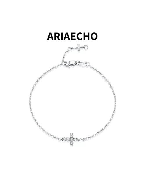 Dainty cross moissanite bracelet in 925 sterling silver by AriaEcho