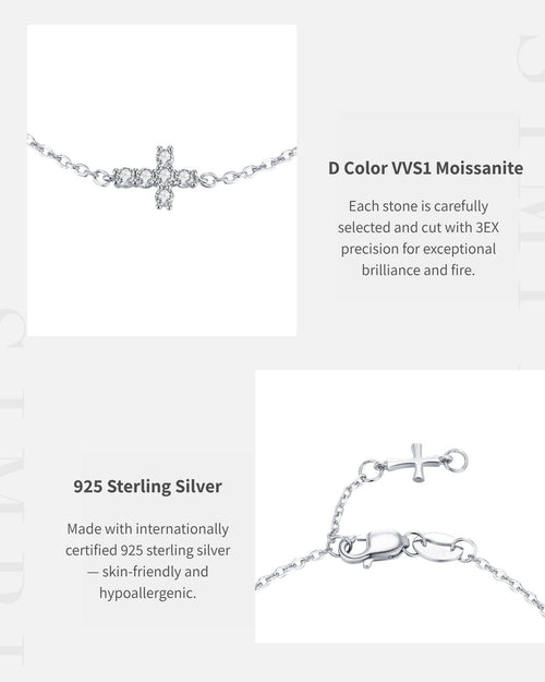 D Color VVS1 moissanite and 925 sterling silver bracelet details