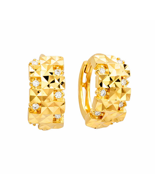 Gold faceted huggie earrings in 18K gold plated finish