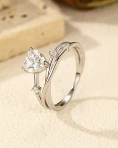 Sterling silver heart moissanite ring with delicate split band