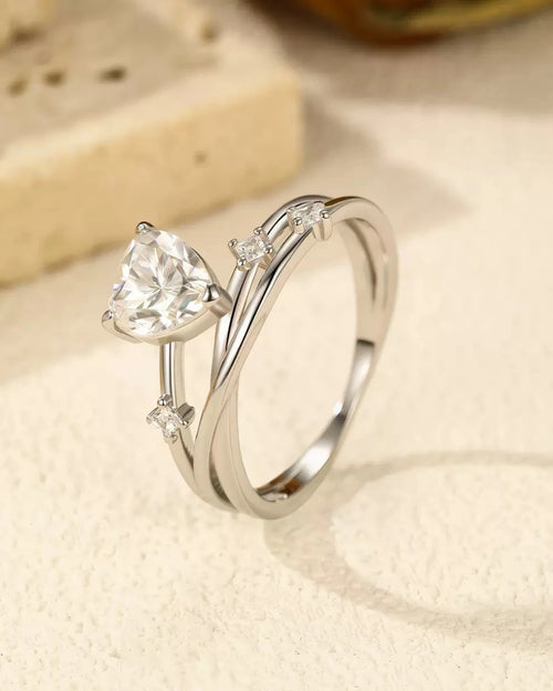 Sterling silver heart moissanite ring with delicate split band