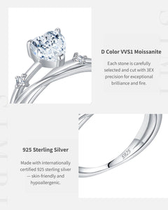 Close up of heart shaped moissanite ring