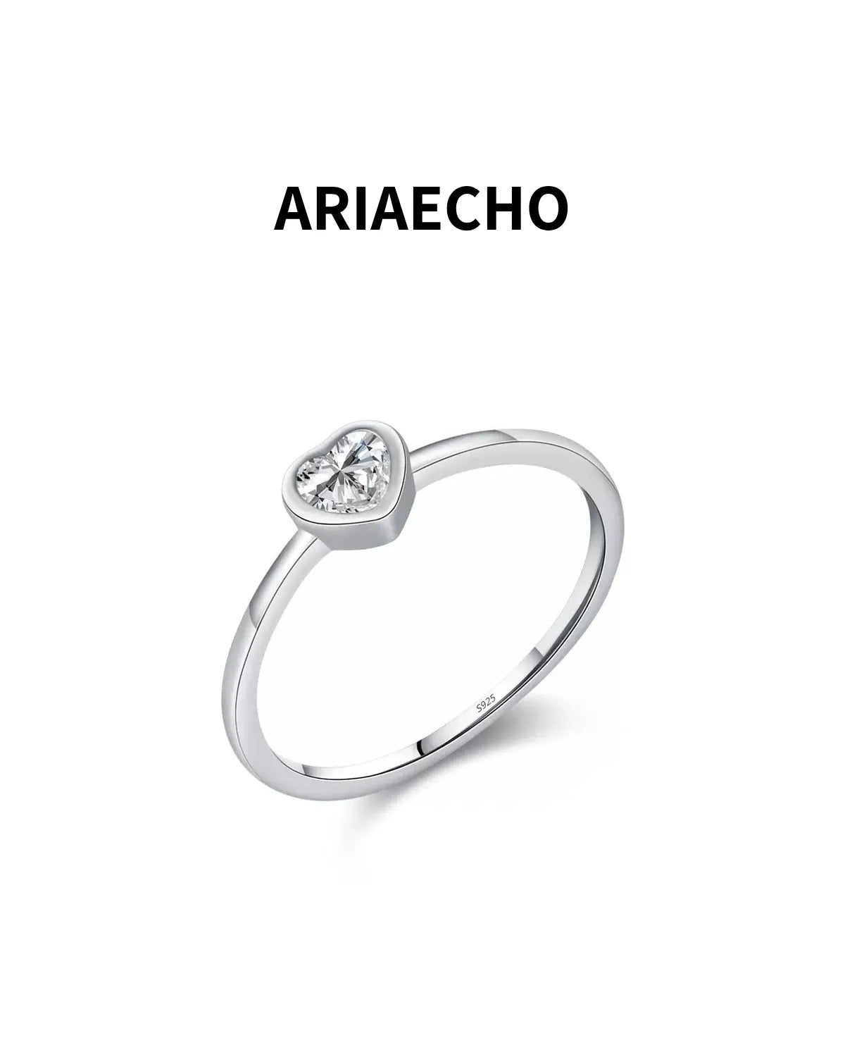 heart cut minimalist moissanite ring on white background