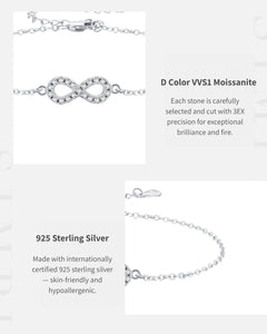 D Color VVS1 moissanite and 925 sterling silver bracelet details