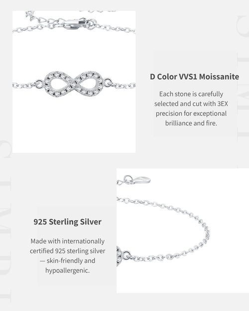 D Color VVS1 moissanite and 925 sterling silver bracelet details