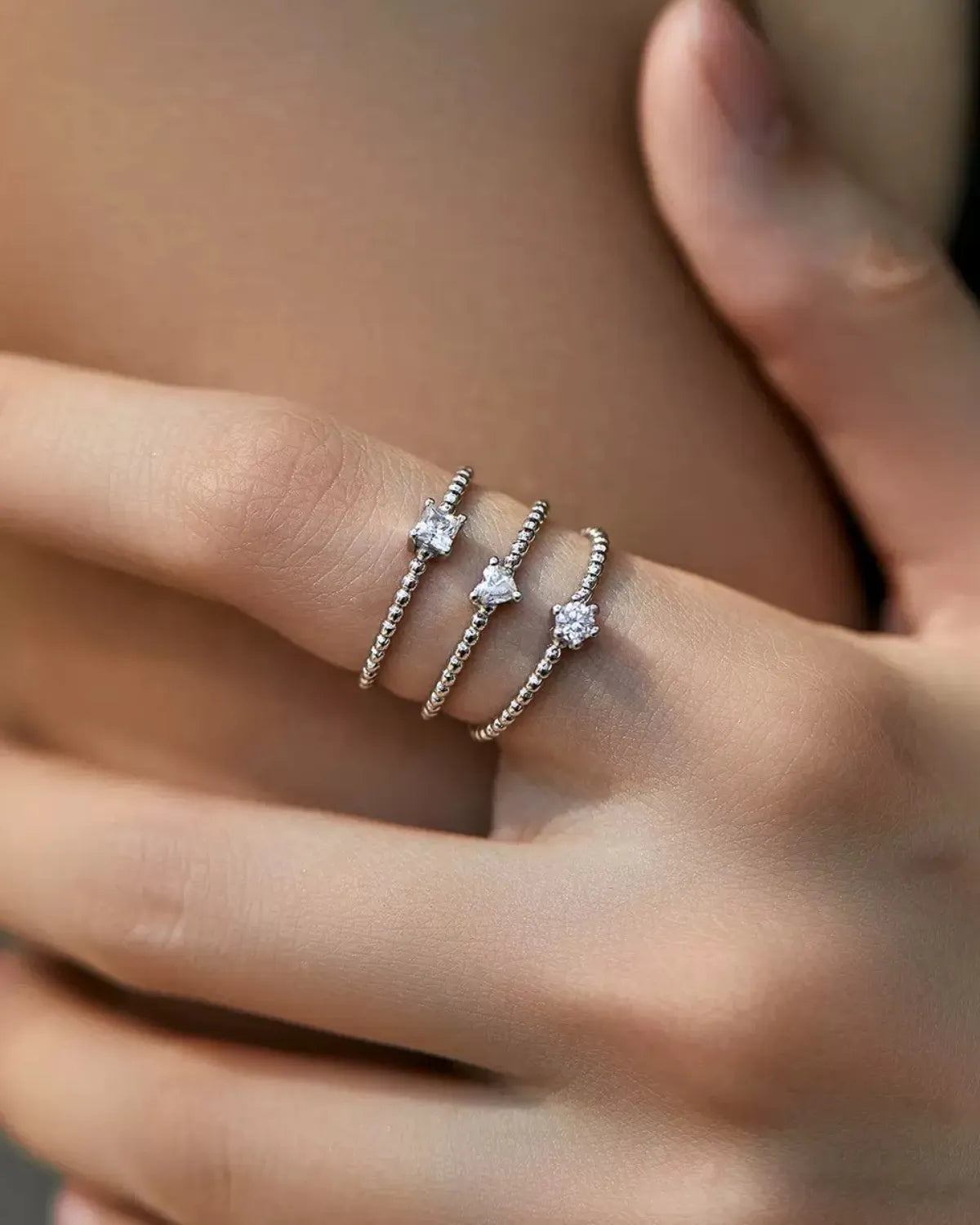 minimalist stacking rings with beaded band