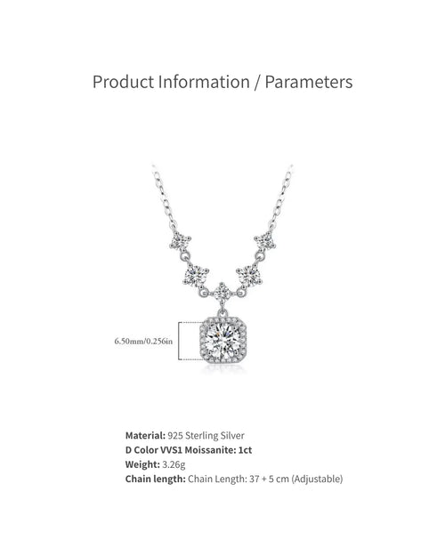 moissanite halo necklace size and parameters