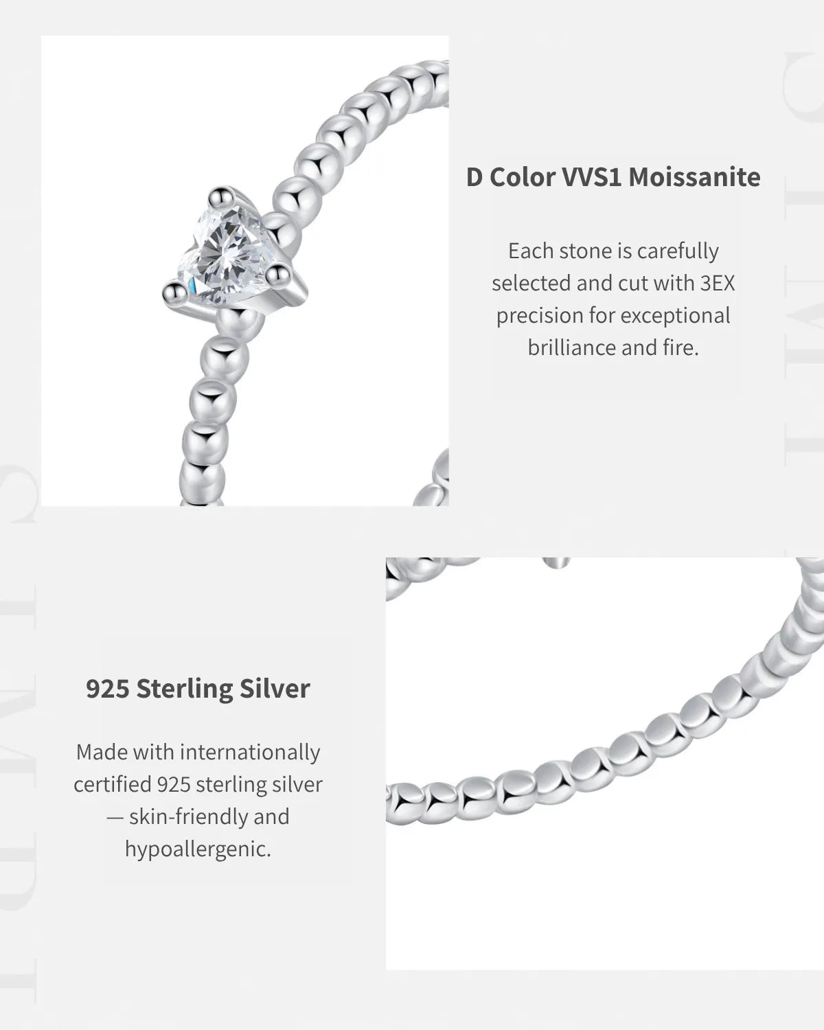 small moissanite beaded band ring set