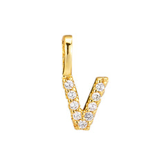 Gold Initial Necklace V – 18K gold plated sterling silver pendant with cubic zirconia