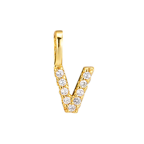 Gold Initial Necklace V – 18K gold plated sterling silver pendant with cubic zirconia
