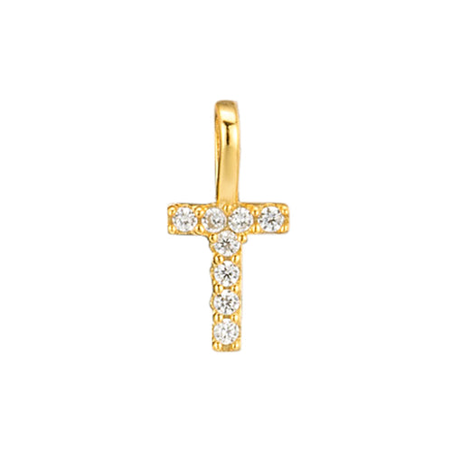 Gold Initial Necklace T – 18K gold plated sterling silver pendant with cubic zirconia