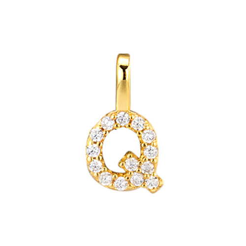 Gold Initial Necklace Q – 18K gold plated sterling silver pendant with cubic zirconia