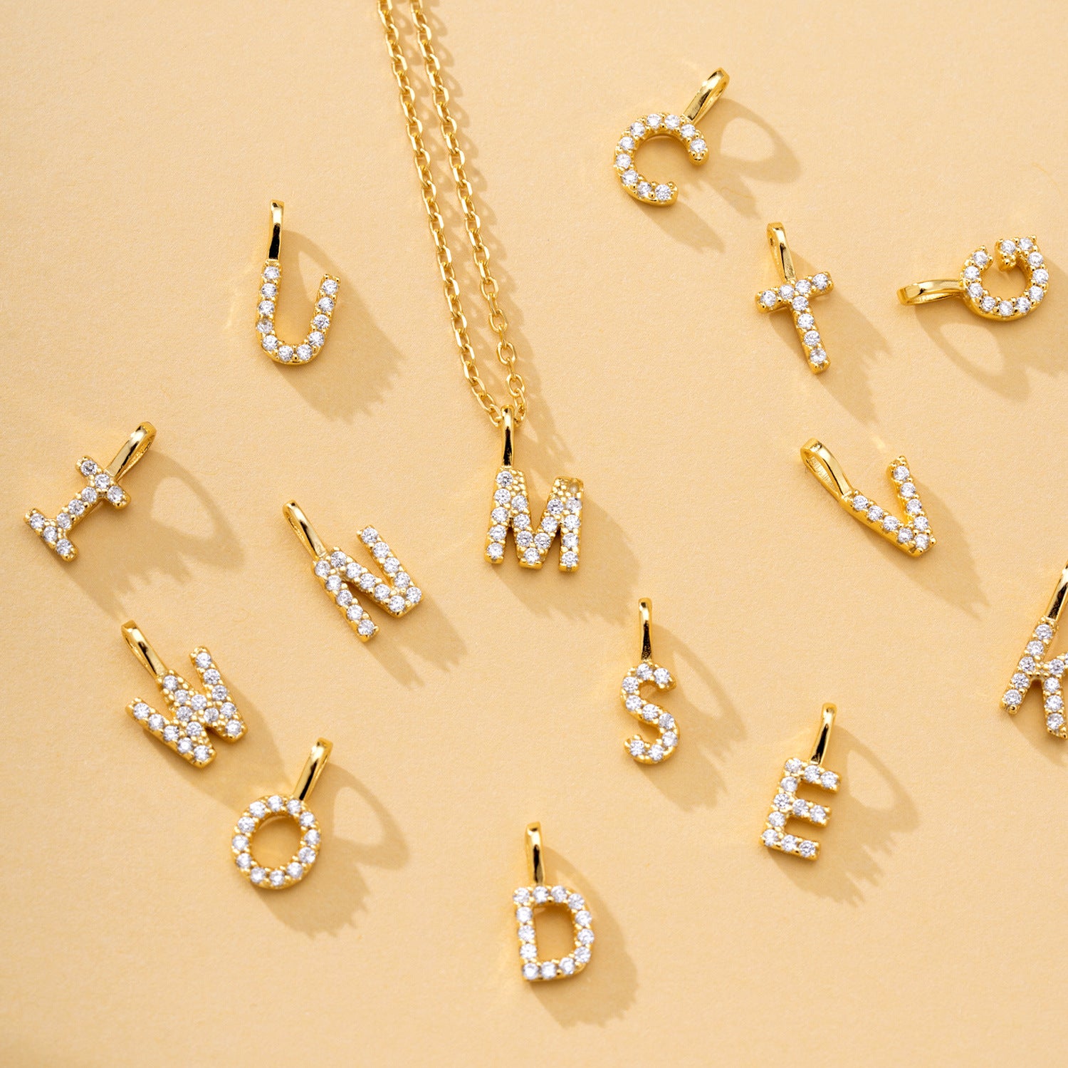 Full alphabet Gold Initial Necklaces collection, personalized 18K gold plated jewelry gifts