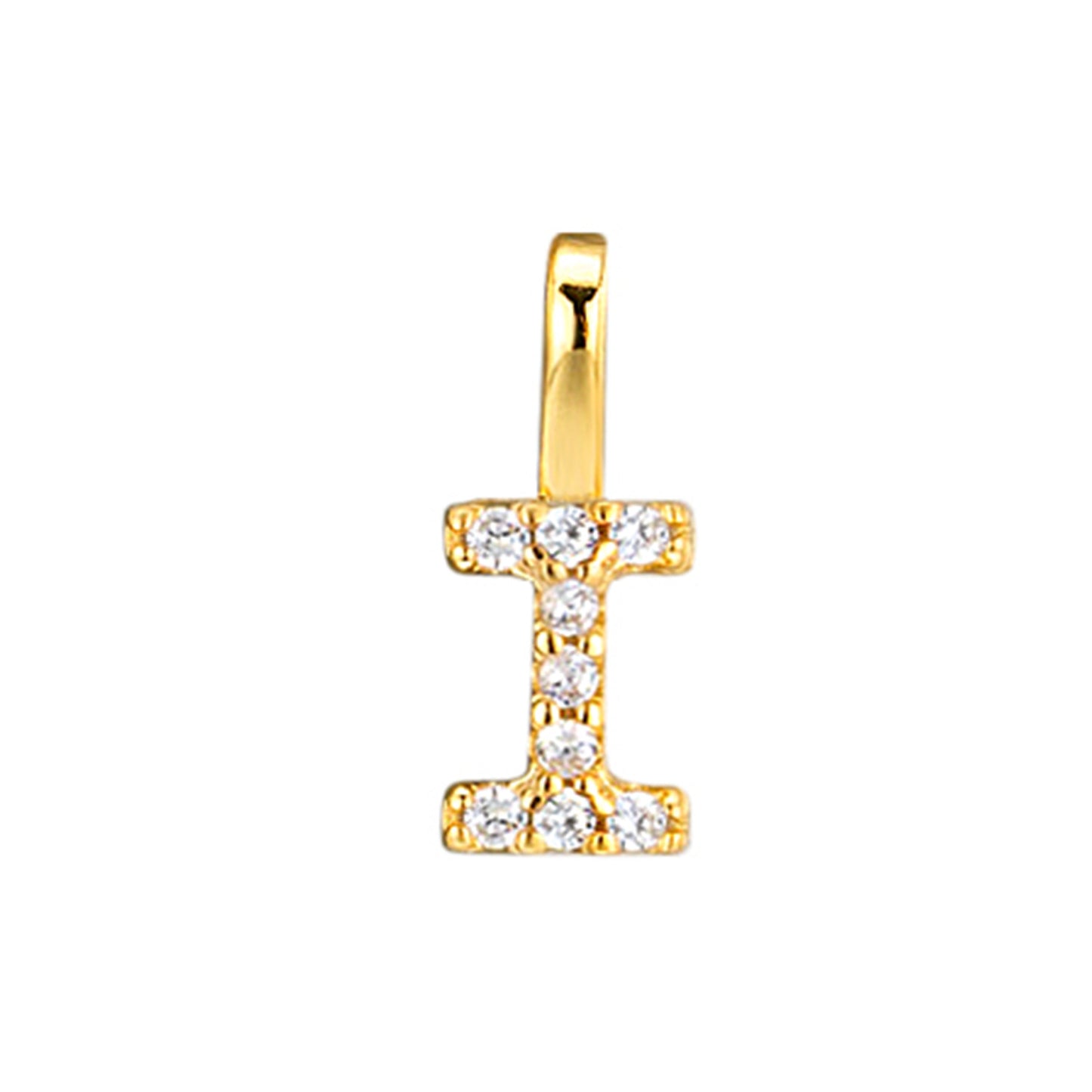 Gold Initial Necklace I – 18K gold plated sterling silver pendant with cubic zirconia