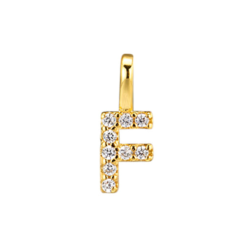 Gold Initial Necklace F – 18K gold plated sterling silver pendant with cubic zirconia